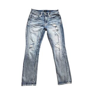 BKE 'Alec' mens straight leg jeans size 30x29* measured Distressed embroidered